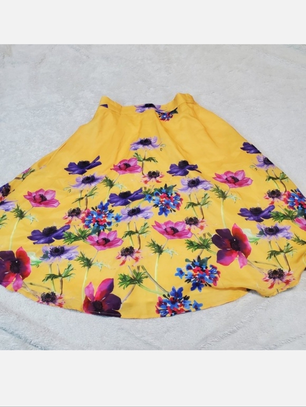 Modcloth Yellow Floral‎ Print Artsy Office Dressy Romantic Full Skirt Medium